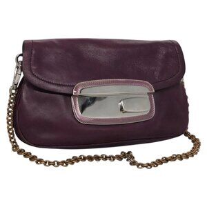PRADA Chain Shoulder Bag Leather Purple Auth